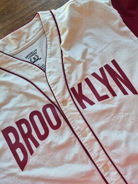 Brooklyn Baseball Jersey  Sz L Ivory/Burgundy Cotton Brooklyn Laundry Throwback